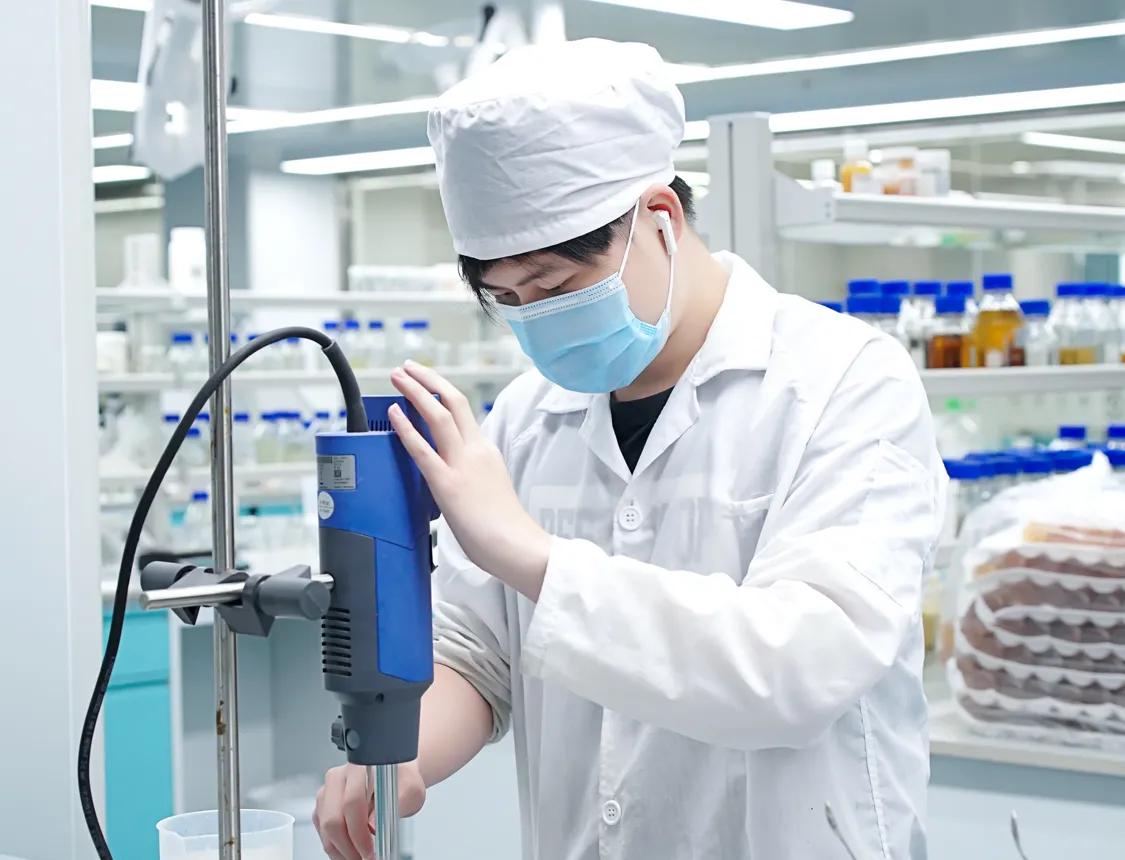 Engineer adjusting cosmetic samples